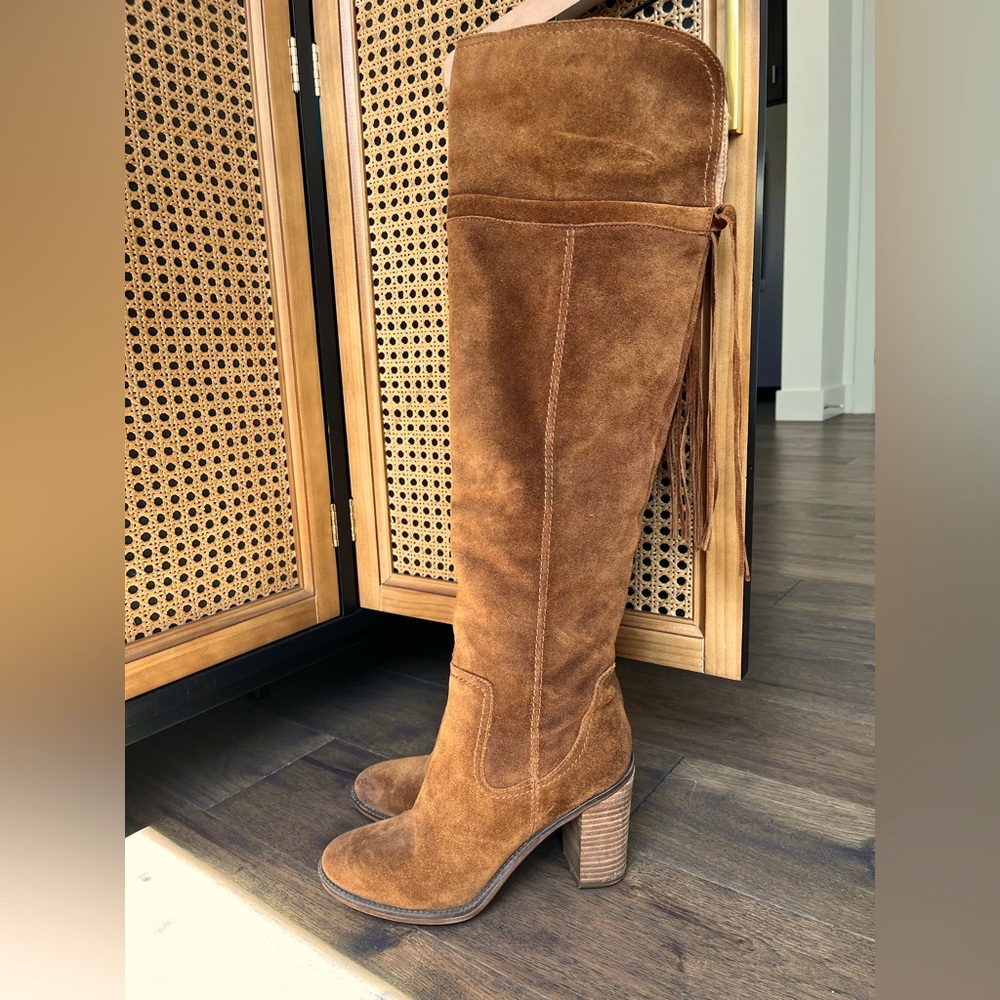 Franco Sarto Brown Suede Over-the-Knee Boots | Size 7M | Block Heel Tall Boots